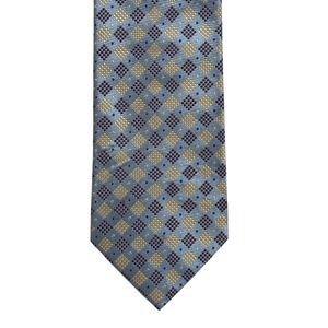 Emidio Tucci Mens Silk Tie Blue Gold Geometric Diamond El Corte Ingles Spain VTG